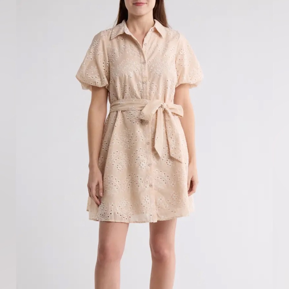 NWT Sam Edelman Embroidered Eyelet Puff Sleeve Mini Dress Size 14
